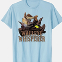 Large Walleye with Fishing Lure Drawing: Walleye Whisperer T-Shirt, Blue, Size M