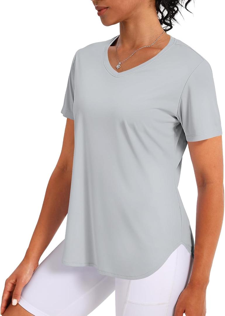Women's Short Sleeve Workout Tops Athletic Shirts UV Protection Sun Shirts UPF 50+ Quick Dry Lightweight (Gray, XS)