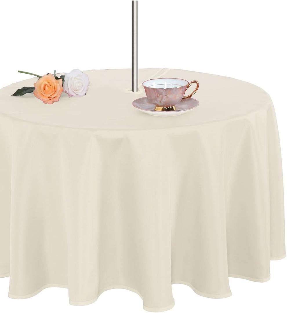 Fitable Round Table Cover Outdoor and Indoor Tablecloth - Washable Waterproof Wrinkle Free Table Cloth with Zipper and Umbrella Hole for Spring/Summer/Party/Picnic/BBQS/Patio Beige 70R