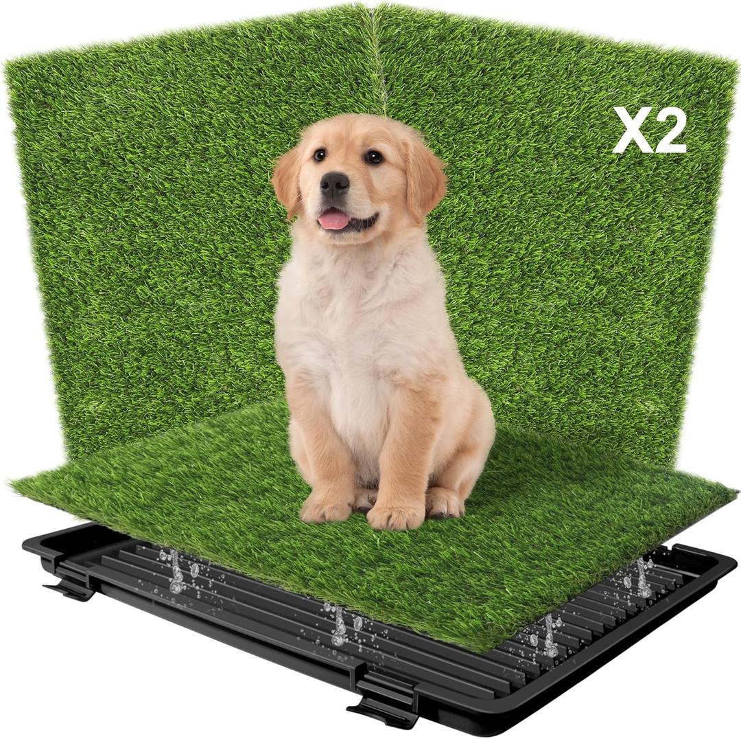 Dog Grass Pad with Tray: Reusable Training Pad with 2-Pack Replaceable Artificial Grass - Quick Absorbent Indoor Portable Dog Patio Potty, Washable Pee Pad For Small Medium To Large Dog, 22"x18" Black (Black Tray)