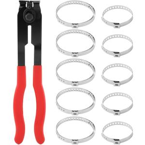 CV Boot Clamp Plier with 10PCS Stainless Steel Boot Clamps, Small and Large Stainless Steel Universal Adjustable Drive Shaft CV Crimp Clamp Collar Pliers for Most Cars