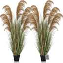 Jexine 2 Pcs Pampas Grass Potted Plants 5 ft Tall Artificial Grass Potted Artificial Greenery Floor Plants Tall in Pot for Housewarming Gift House Garden Bathroom Lobby Outdoor Decoration (Fall)