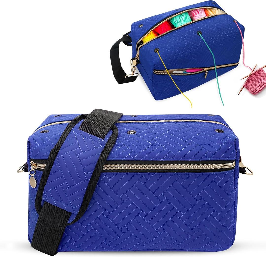 EVNEED Crochet Bag Organizer - Knitting Bag - Yarn Storage Organizer -Yarn Bag for Crocheting - Yarn Holder for Crocheting,Christmas Gifts for Crocheters,Blue