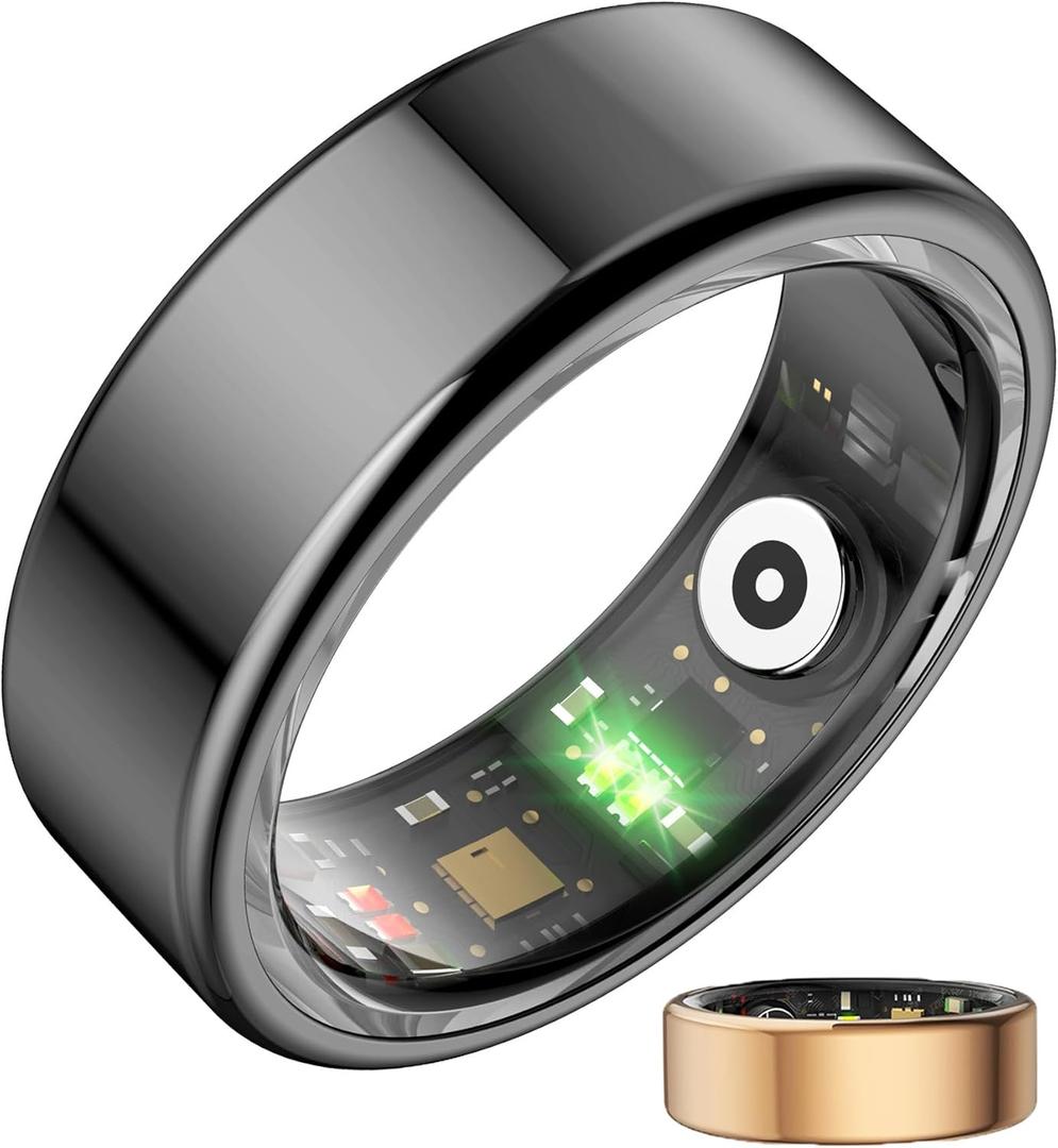 Smart Ring Health Tracker for Men Women - Wearable Smart Fitness Sleep Tracker Heart Rate, Blood Oxygen (Black, 8)