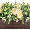 Dahey Centerpiece Table Decorations for Dining Room Farmhouse Table Centerpieces Decor Wood Tray with 3 Artificial Flowers and 2 Eucalyptus for Living Room Kitchen Table, 14.1" x 4.7" x 3.1"