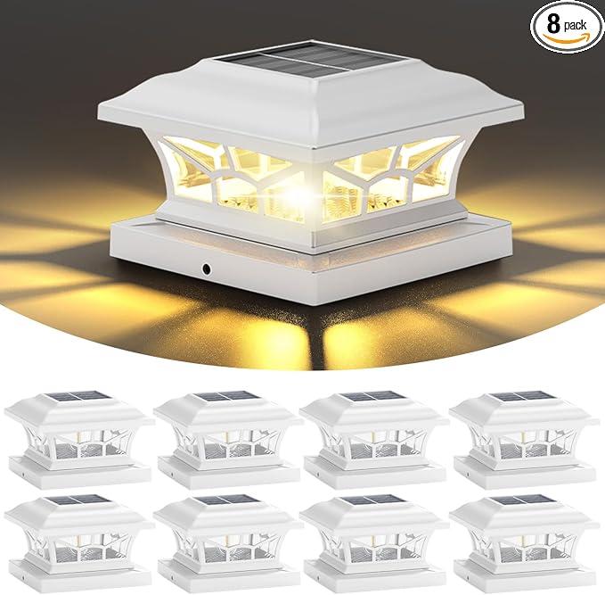 Solar Post Cap Lights 8pack,Warm & Cool Light,for 4x4 5x5 6x6 Posts White
IP65 Waterproof Fence Post Solar Light,Outdoor Deck Post Lights with 2 Color Modes for Wood/Vinyl Post Decorate Patio Porch (Used, dirty)