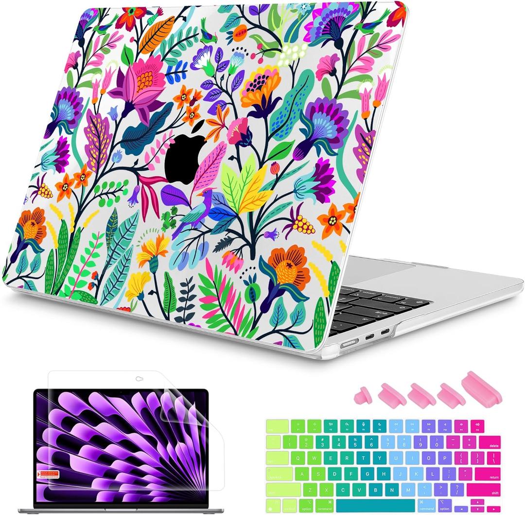 Mektron for 2026/2025/2024/2023 MacBook Air 15 INCH M5 A3448 /M4 A3241 /M3 A3114 /M2 A2941 Case, Printed Plastic Hard Shell Cover with 15.3" Liquid Retina Display Touch ID, Bright-Coloured Flowers