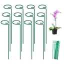 FEED GARDEN 36 Inch 12 Pack Plant Support Stakes, Metal Garden Flower Stakes and Supports for Outdoor Plants, Plant Stem Support with 24 Twist Ties for Amaryllis Lily Rose Peony Tomatoes Gladiolus