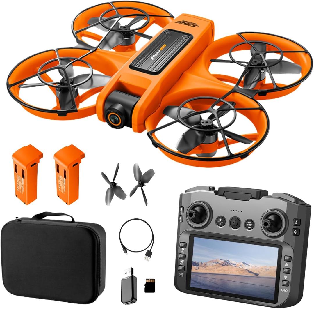 RC Drone with HD Dual Camera for Adults, FPV Drones with HD Screen on Controller, Brushless Motor Optical Flow Positioning Headless Mode Gesture Photo Remote Control Quadcopter, Beginner-Friendly Aerial Photography Drones with 2 Batteries & Night Light, S156 Drone for Indoor Outdoor Video Shooting (Orange)