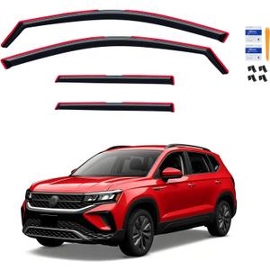in-Channel Rain Guards for Volkswagen(VW) Taos 2022-2026, Window Visor Shields Vent Deflector Shade Wind Dark Smoke 2023 2024 2025 22 23 24 25 26, Tape-On Inside-Mount, 4PCS