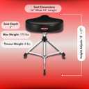 Gibraltar Drum Throne with Adjustable Height Motorcycle-Style Seat, Double-Braced Legs, Sturdy Drum Stool for Drummers, Comfortable Cushion for Practice or Performance (6608)
