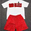 Men's 2 Piece Tracksuits Set Short Sleeve Cartoon Bear Graphic Tees and Camo Shorts Gym Clothes (XL)