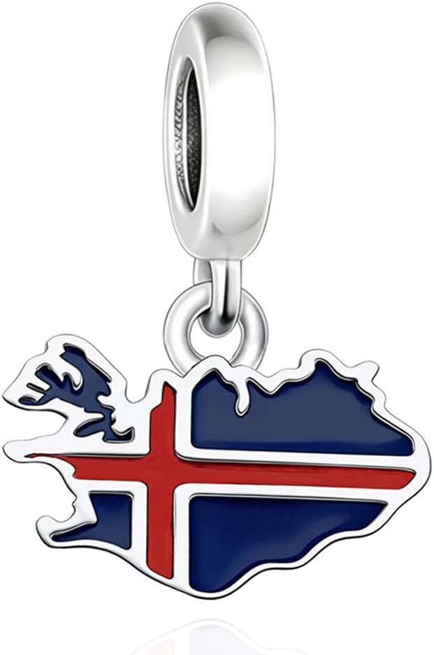 S925 Sterling Silver Flag Charms, National Flag Maps Countries Charm Fit Women Bracelets Necklaces Jewelry Gift for Travel Memento