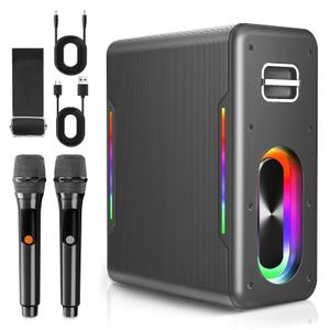 Karaoke Machine with 2 Wireless Microphones Portable Bluetooth Karaoke Machine for Adults Kids DSP Chip Karaoke Speaker with LED Lights Supports TWS TF Card USB AUX in