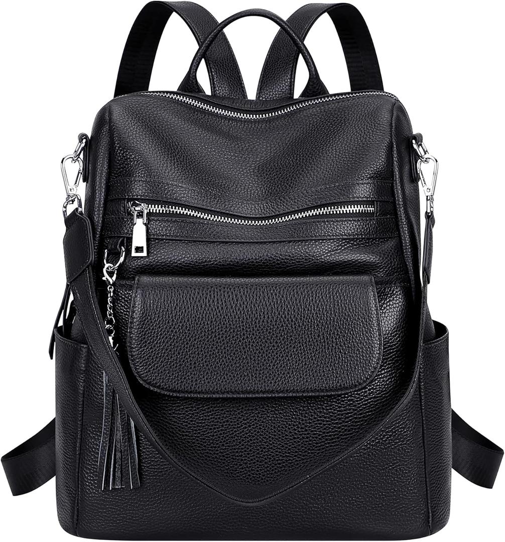 ALTOSY Genuine Leather Backpack Purse for Women Large Convertible Shoulder bag Ladies Crossdody Bag with Tassel