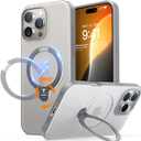 TORRAS Q3 Spin for iPhone 15 Pro Max, 360 Magnetic Stand, Fit for MagSafe, Built-in Ring Holder Kickstand, Mil-Grade Protective Translucent Hard PC Case for iPhone 15 Pro Max, Natural Titanium 6.7''