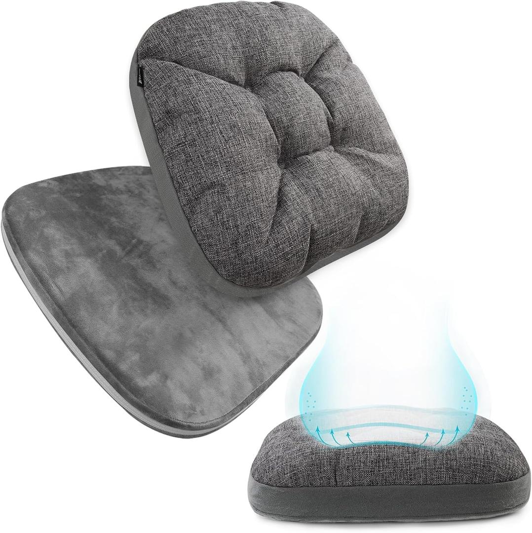 BUYUE Thickened Chair Cushion for Dining Chair, 2-Tier Memory Foam Support, 2-Faced Reversible Kitchen Seat Cushion, Practical Non-Slip Chair Pad, 1 Piece, Dark Grey