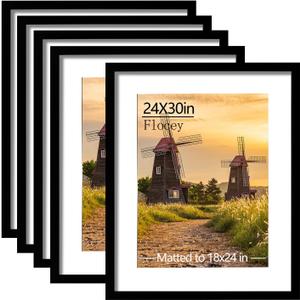 24x30 Picture Frame Set of 5, Black Poster Frame, Display Pictures 18 x 24 with Mat or 24 x 30 Without Mat for Horizontal or Vertical Wall Mounting, Wall Gallery Frame, 24x30-5PACK