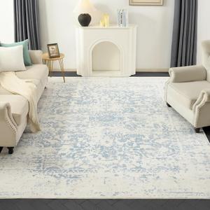 DEAXLife Washable Area Rug for Living Room - Stain Resistant Urtla Thin Rugs with Non Slip Rubber Backing - Indoor Floor Carpet for Dining Room Home Office Dorm (Blue/White, 8x10 Feet)