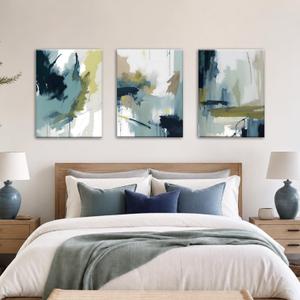 Motivilla 24x16 In Canvas Wall Art Set of 3, Blue Abstract Watercolor