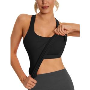 MathCat Seamless Workout Tank Top for Women with Built in Bra, Padded Racerback Ribbed Athletic Yoga Camisole (Large, Black)