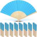 Yinkin 24 Pack Folding Fans Bamboo Handheld Folded Craft Hand Japanese Chinese Fans for Weddings Bridal Dancing Church DIY Decoration Women Kids Gift Party Favors (Lake Blue)