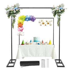Square Backdrop Stand, 8.25FT Wedding Arch & Table Rod Stand with Clamps, Adjustable Photo Booth Background Kit, Metal