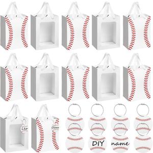 Sunnymove 12 Pcs Baseball Gift Bags with Clear Window and 12 Pcs Luggage Tags Baseball Themed Bags with Handles 7 x 5 x 10'' for Team Gifts Goodie Snacks Treats Sports Theme Games Day Party Supplies