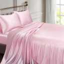 Vonty Satin Sheets Twin XL Silky Soft Satin Bed Sheets Pink Sheet Set, 1 Deep Pocket Fitted Sheet + 1 Flat Sheet + 1 Pillowcases
