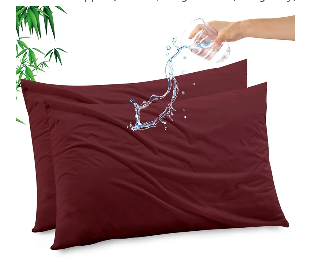 Gogreen Bamboo Rayon Waterproof Pillow Protector, Breathable Pillow Cover, Cooling Pillow Case Protector with Zipper, Super Soft Pillow Case Cover with Zipper (2 Packs, King 20"x36", Burgundy)