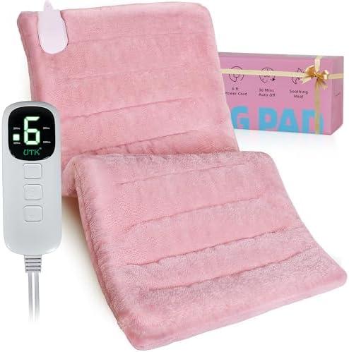 UTK XL Heating Pad for Back, Electric Heat Pad for Period Cramps Pain Relief, Soft Thicken Flannel Fabric Machine Washable, Birthday Gifts for Women Mom, 6 Heat Settings & Auto-Off, 12" x 24"(Pink)