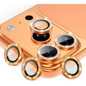 AGVEE 3+3 6 Pack for iPhone 17 Pro 6.3" / 17 Pro Max 6.9" Camera Lens Protector, Bling Diamond & Bling Glitter Metal Ring 9H Tempered HD Glass Camera Cover Film, BlingOrange
