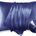 Bedsure Satin Pillowcase with Zipper, Similar to Silk Pillow Cases 2 Pack, Satin Pillow Cases Queen Size Set of 2, Silky & Soft Navy Pillow Covers for Hair and Skin, Gifts for Women Men, 20x30 Inches