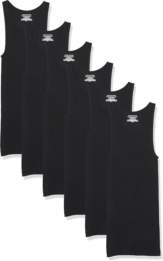 Amazon Essentials Men's Slim Fit Breathable Cotton Tank Undershirts, Pack of 6