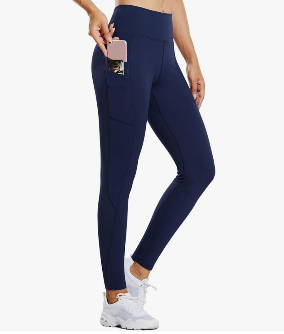 baleaf Women's Fleece Lined Leggings Water Resistant Thermal Winter Warm Tights High Waisted with Pockets Running Gear XL