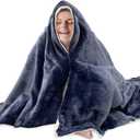 Fara Day Blanket for Sleeping, Big Size 50IN * 60IN (127CM * 152CM) Thick Fara Day Blanket for Belly, Warm White Berber Fleece and Navy Blue Flannel with Fara Day Fabric