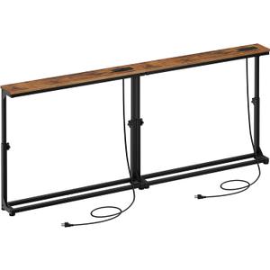 HOOBRO Narrow Console Table Set of 2 with Charging Station, Adjustable Height Sofa Table (25''-32.9''), Slim Behind Couch Table for Small Spaces, Entryway, Living Room, 78.8" Rustic Brown BF95UXGP201