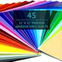 Bright Idea Permanent Vinyl, 45 Pack 12 "x 12" Vinyl Sheets Compatible with All Cutting Machines, Assorted Colors Permanent Sheets for Crafter