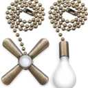 Bronze Ceiling Fan Pull Chains, 2Pack 3mm Diameter Beaded Decorative Light Pull Chain Pendant Extension 14in, Fan and Bulb Shaped Ornaments Cord Extender
