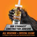 Gorilla Max Strength Construction Adhesive, Clear Glue, 9 Ounce Cartridge (Pack of 1) - Gap Filling and Waterproof
