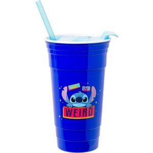 Silver Buffalo Disney Lilo and Stitch Lets Get Weird Plastic Tumbler with Lid and Straw, 32 Ounces