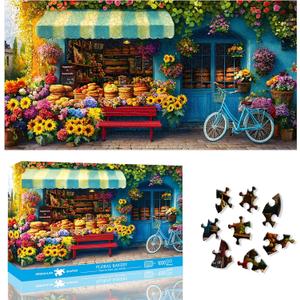 Extra Large Floral Bakery 1000-Piece Jigsaw Puzzle for Adults - Challenging Irregular Shapes, No-Dust Puzzle Board, Family Time, Ideal Gift for Puzzle Lovers, Finished Size 31.5 x 16.4 inch