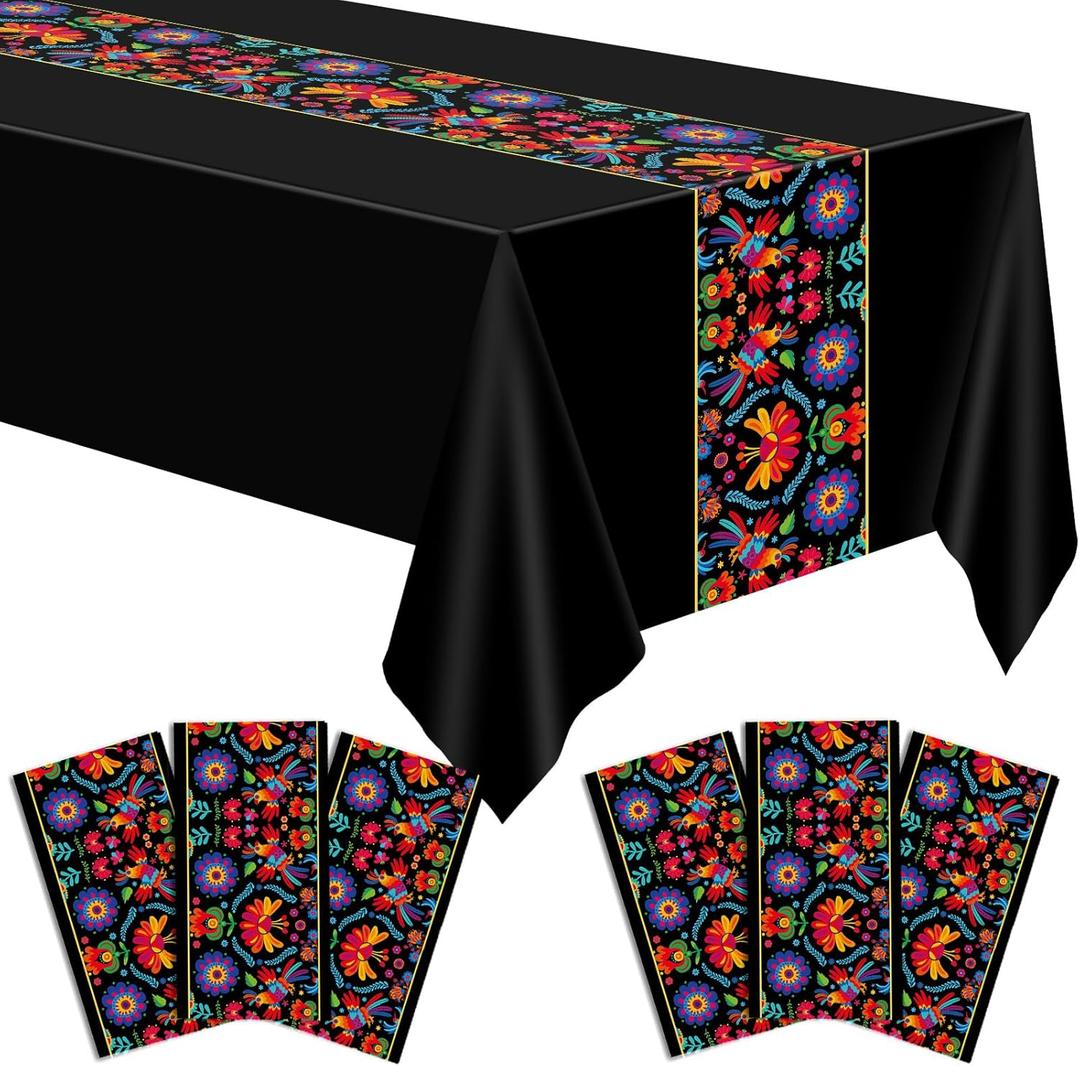 6PCS Mexican Fiesta Tablecloth 108 X 54 Inch Day of The Dead Table Cloth Plastic Dia De Los Muertos Table Cover Day of The Dead Decorations for Taco Night Mexican Party Supplies