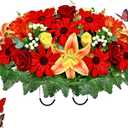 Handmade Headstone Flower Saddle - Artificial Cemetery Flowers for Grave Decoration-Funeral/Memorial/Graveside Flowers of Rose Sunflower Lily Berry,Non-Bleed Color