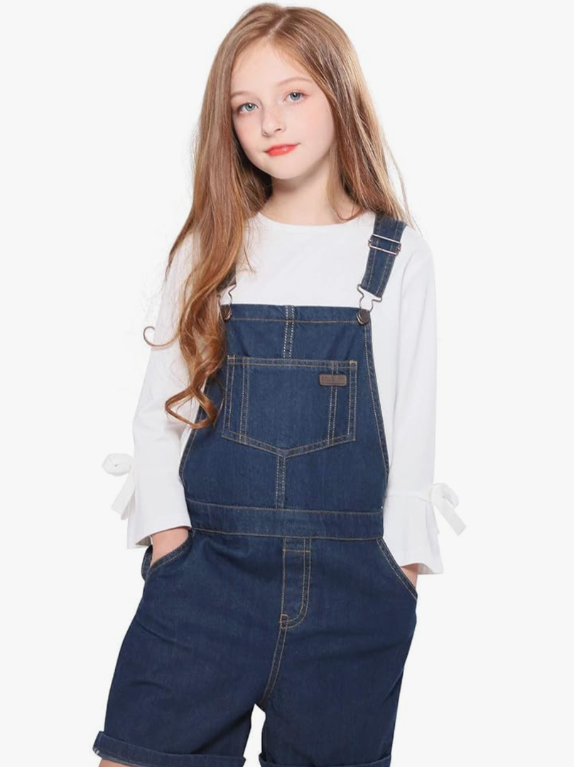 SOLOCOTE GirlVintage Wash Denim Pinafore with Adjustable Straps Jumpsuit Suspender Shortall Bib Pocket 11-12Y