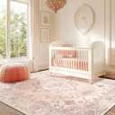Area Rugs 6ftx9ft Washable Non-Slip, Floral Vintage Distress Print Pattern Medallion Carpet for Living Room Bedroom Dining Room, Pink Greypink Cute (6x9)