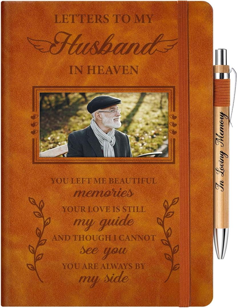 Vetbuosa Memorial Gifts For Loss Of Husband,Grief Journal With Photo Insert,Letters To My Husband In Heaven,Loss of Husband Sympathy Gift - 200 Pages Notebook A5 With Pen