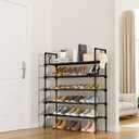 LANTEFUL 5 Tier Shoe Rack for Closet Shoe Organizer with 5 Hooks, Long Shoe Shelf Storage for Shoe and Boot Stackable Free Standing Shoe Rack for Entryway, Garage, Small Spaces, Dorm, Black