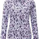 Women's Blouses Casual Long Sleeve Work Button Down Dress Hawaiian Shirts Tops (L)