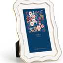 4x6 Enamel Picture Frame with HD-Tempered Glass, Display 3x5 Photo with Mat, Ornate Photo Frame with Gold Metal Edge & Velvet Back for Tabletop & Wall Mount Vertically or Horizontally Display, White